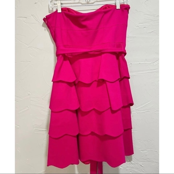Cynthia Steffe Sz 8 Pink Tiered Scalloped Layered m Ponte Knit Strapless Dress - Picture 9 of 12